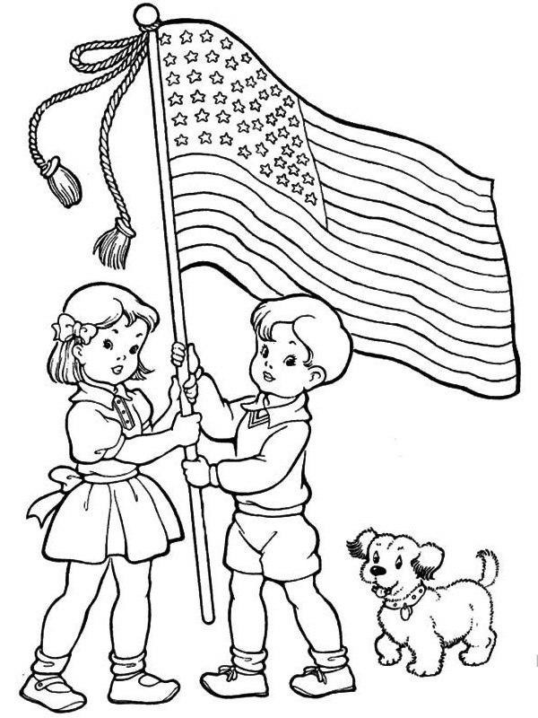 Παιδιά κρατούν την αμερικανική σημαία ζωγραφική Παιδιά κρατούν την αμερικανική σημαία ζωγραφική